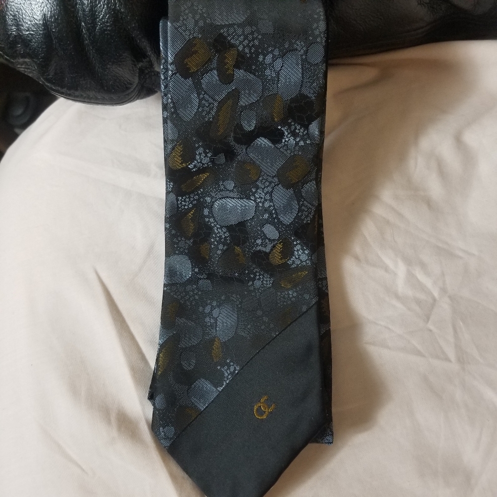 Oleg Cassini Polyester Mens Tie Blue Rust Black - Picture 3 of 6